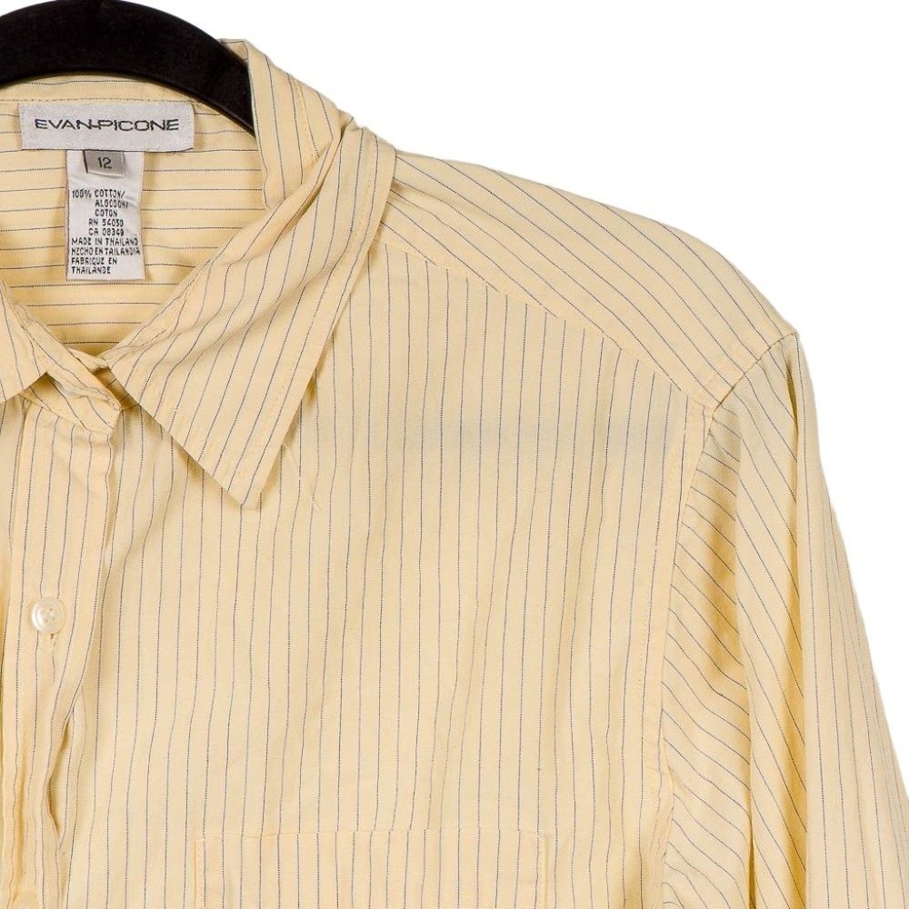 Evan Picone 100% Cotton Button Down Pastel Yellow Vertical Stripes Long Sleeve - Picture 2 of 6